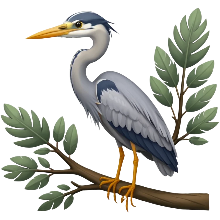 Grey Heron in a green tree emoji