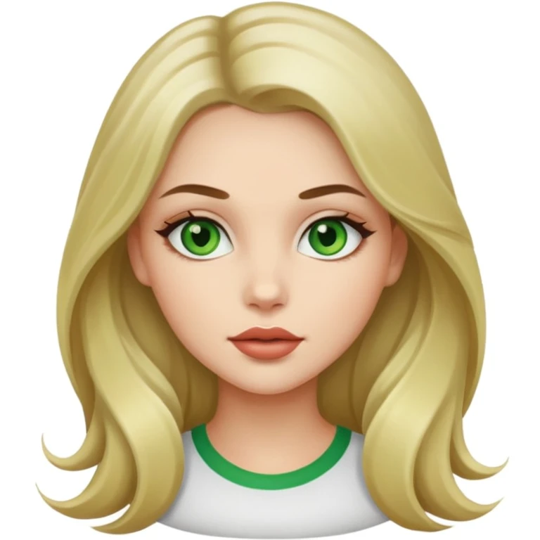 Brunette/blonde mix colored long hair, green eyes, beautiful lips, beautiful girl emoji