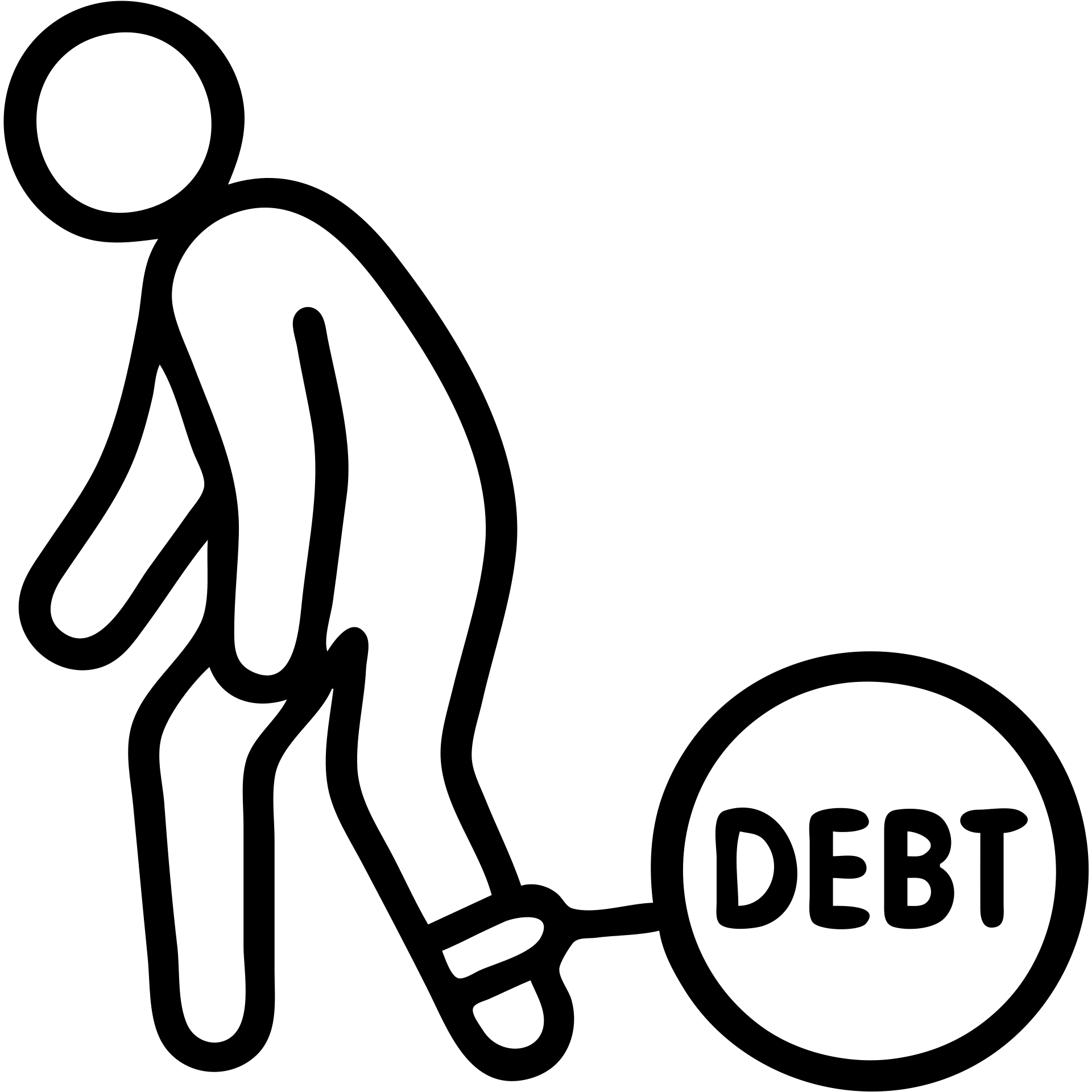 debt emoji icon showing a person weighed down by a ball and chain labeled 'debt', simple and expressive emoji