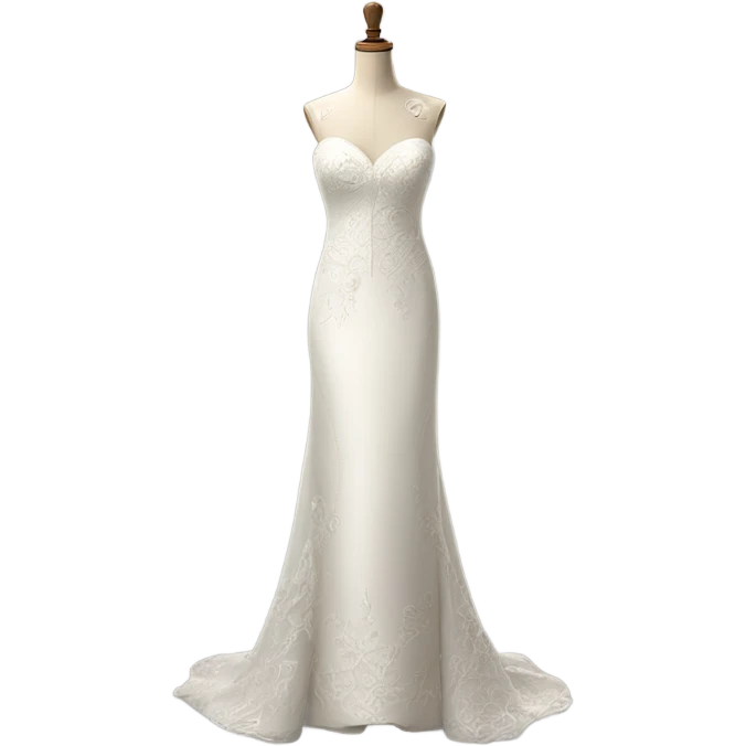Hyper Realistic ornate 
Minimalistic sheath Wedding dress displays with bow emoji