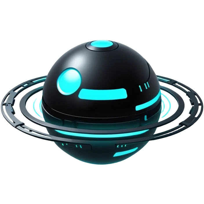 Black modern futuristic cyberpunk planet with cyan glowing accents emoji