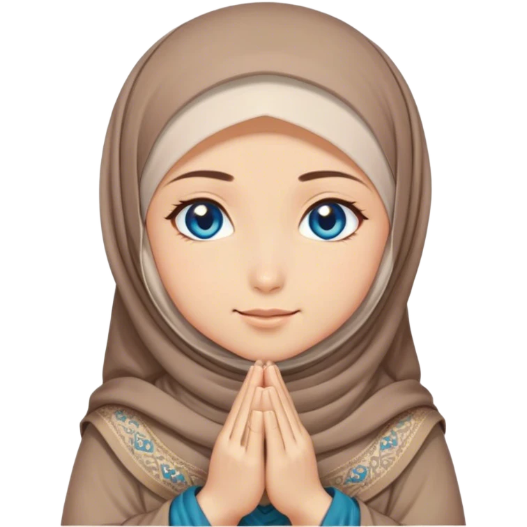 Turkish beautiful finish Konya girl blue eyes with hijab and brown stone dress praying emoji