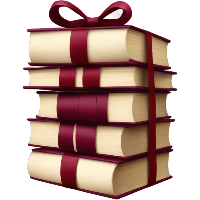 burgundy books stacked up and tied together by a burgundy bow emoji
