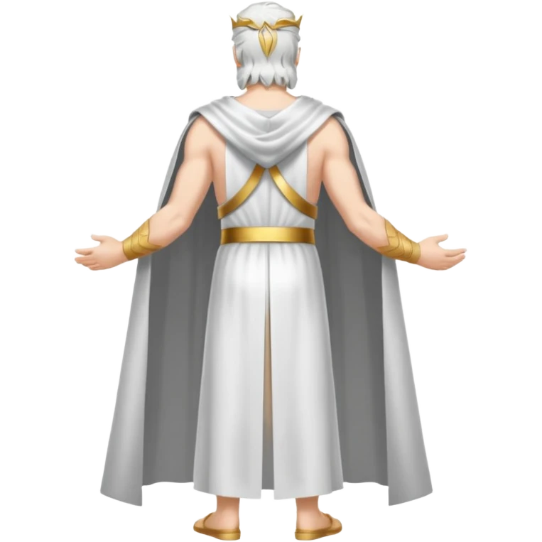fullbody silverhair god ZEUS, white cape, standing still backview emoji