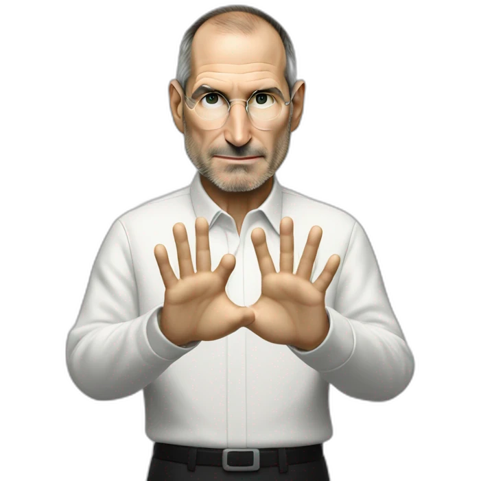 STEVE JOBS showing his hands with the chiffre 5 emoji