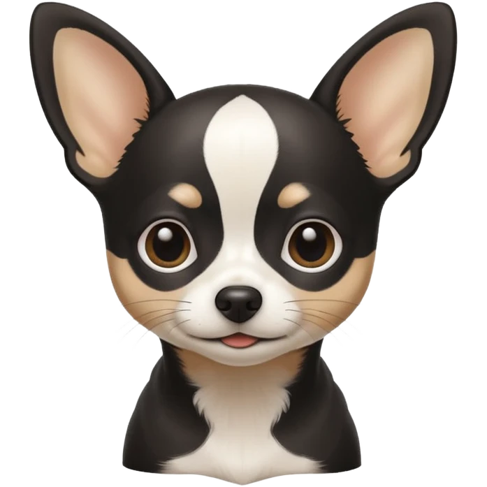 A black and white chihuahua emoji please with a thin white line on the center of head emoji