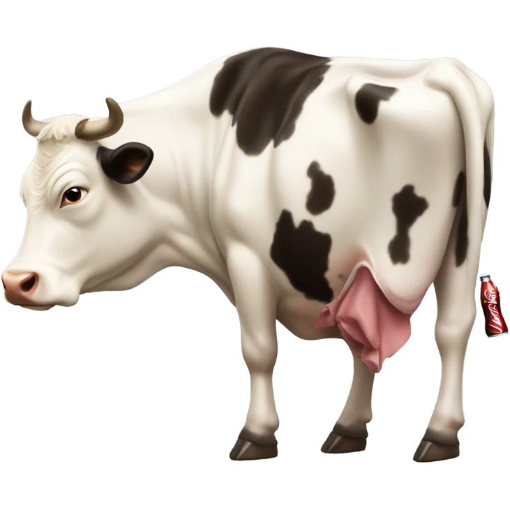 Generate a obese cow with a coca cola  emoji