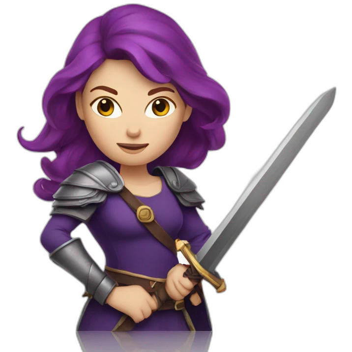 a redhead women in purple with sword emoji
