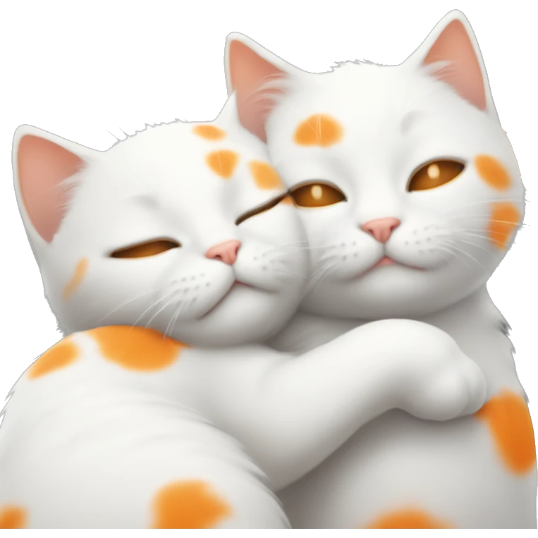 Two white little cats one with a bit of orange spots and the other white orange and black sleeping together emoji