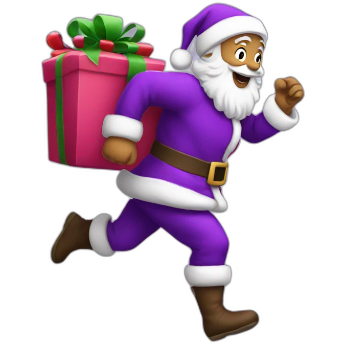 Santa Claus dressed in purple running to deliver presents emoji