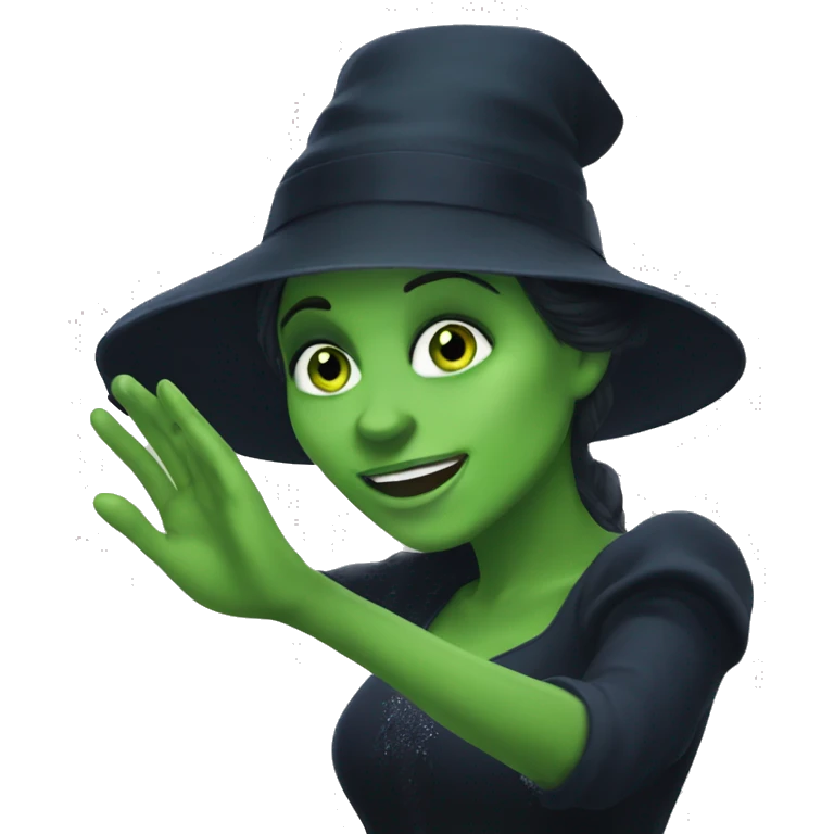 Generate an emoji of Elphaba putting her hand on her head and waving the way she does in the ozdust dance in wicked emoji