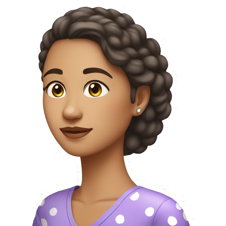 A young woman with lavender kurti white spots showing left side emoji