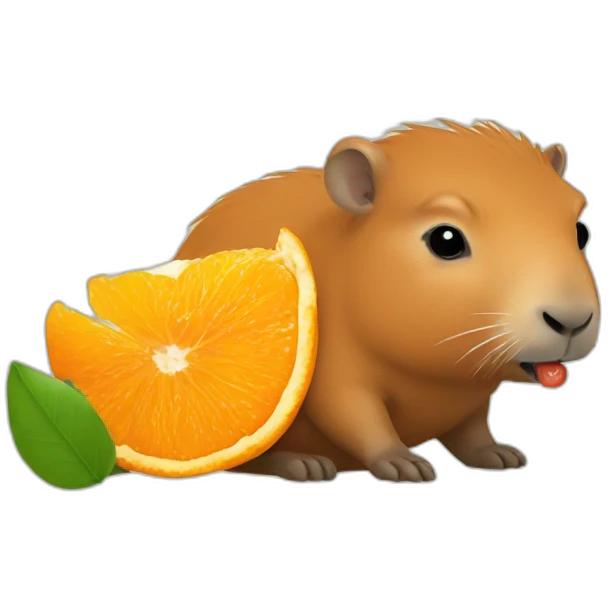 capybara baby eating an orange emoji