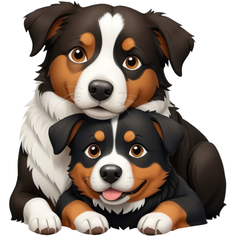 A Border Collie and a Rottweiler snuggling together. emoji