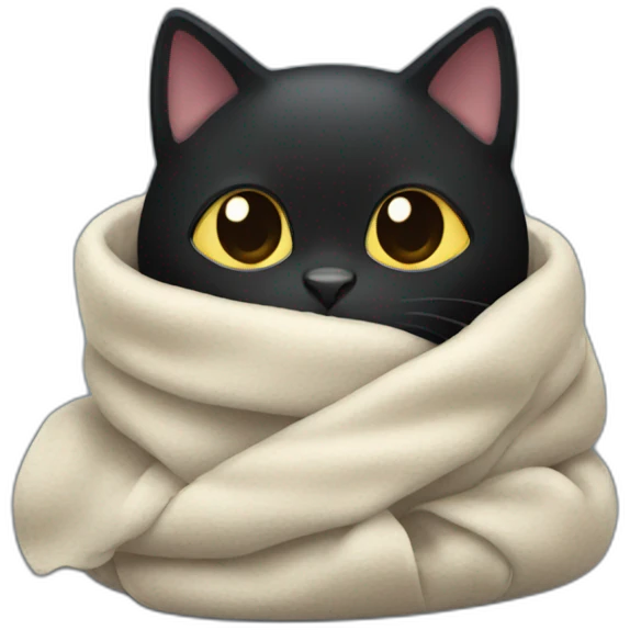 Black cat wrapped in a blanket emoji