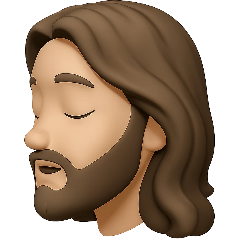 Edit the image to depict Jesus head in side profile view with closed eyes, looking relaxed and content. The style should resemble Apple emoji style with a 3D look and soft shading, on a transparent background. emoji