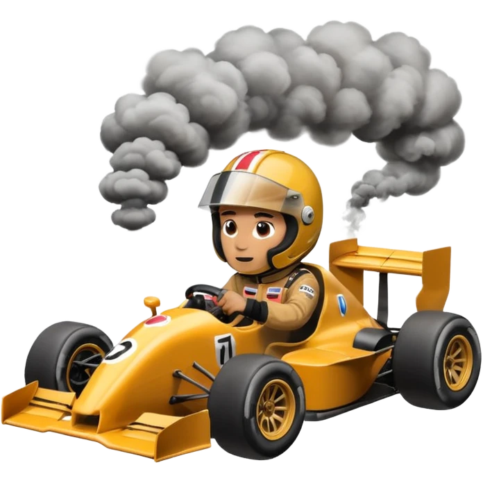 drifting car with tires smoke and a driver with a f1 helmet into the cr emoji
