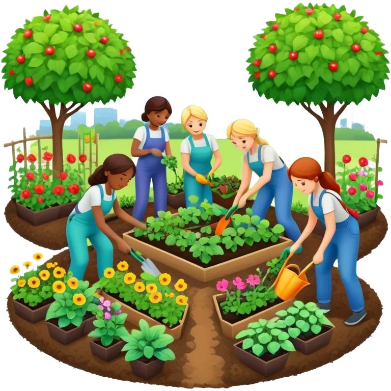 Community garden with people working together emoji