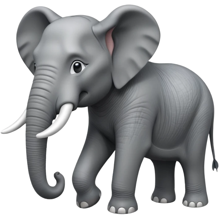 A giant 3D cartoon elephant in side view, towering and muscular, long tusks forward, thick textured skin, dust swirling around, strong sunlight and dramatic shadows, Memoji-style but intense and powerful. emoji