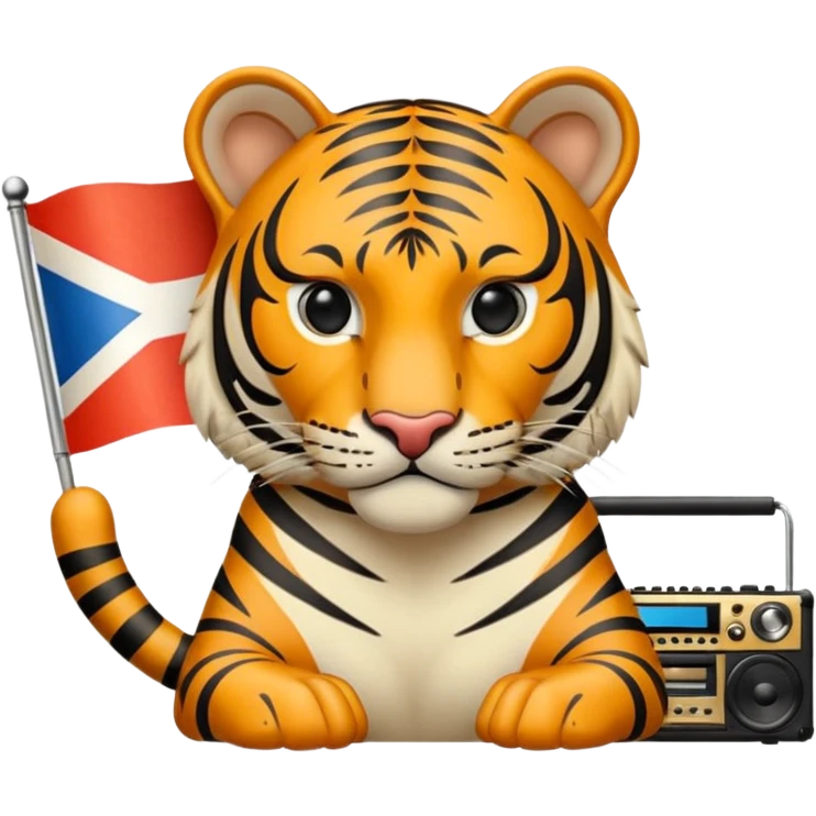 Quiero un tigre mezclado con la bandera cubana. Porque no apodan el tiger y soy de cuba. 
Quiero un tigre asi cubano pero con unos audífonos de dj, además un tigre fuerte y con cara de tigre agresivo bueno eso no. Mejor un tigre feroz con una audífonos de dj o una mesa de dj emoji