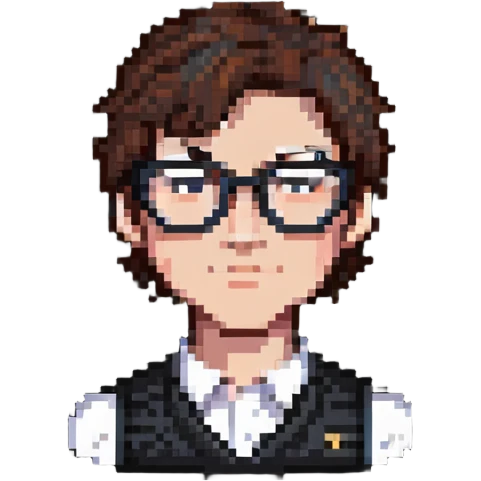 male character with glasses, French cut hairstyle, brown hair emoji