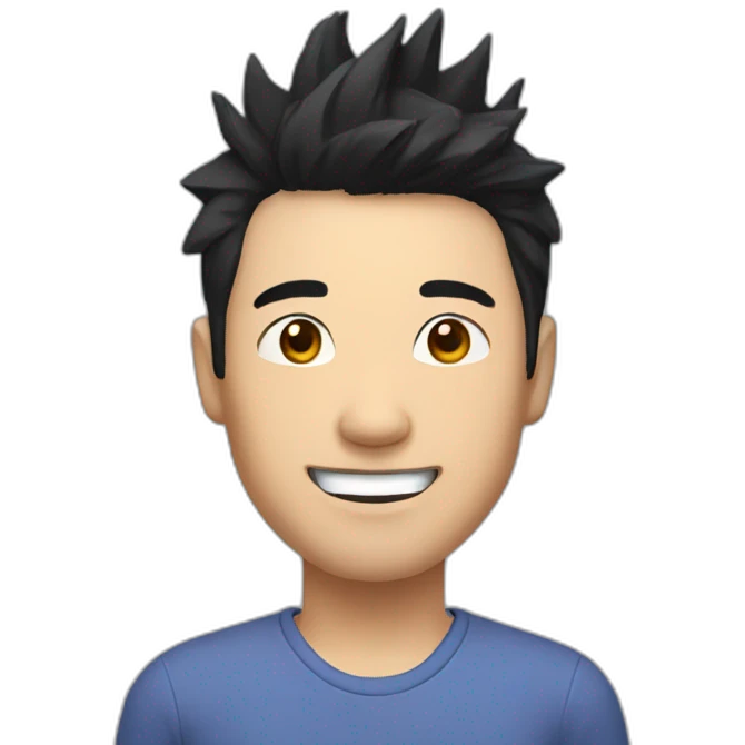 chinese man 40yo with spiky short black hair smile emoji