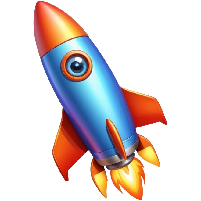 A colorful rocket with big adorable eyes and no mouth emoji