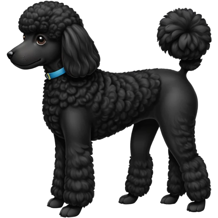 A high-resolution digital illustration of a black poodle in a clean, semi-realistic style. The poodle is shown facing sideways head tilted  emoji