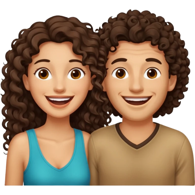 two people. one woman with long curly dark brown hair. one man with brown hair that goes up. they are laughing emoji