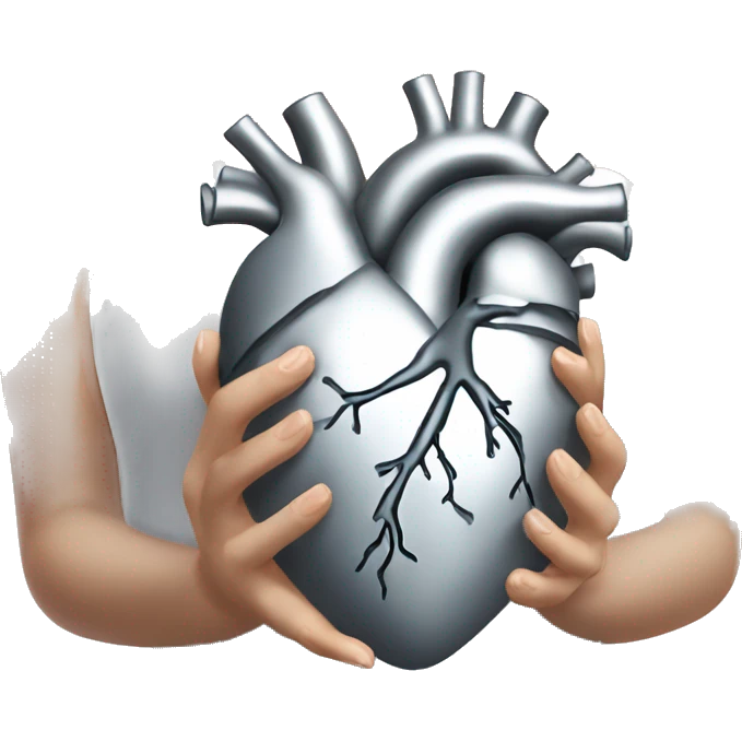 Silver human heart in the hands of a woman dressed in white dress and with blond hair  emoji