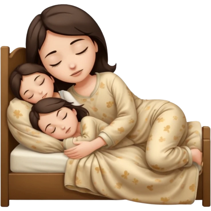 Girl with a dark brown hair sleeping with a beige pijama emoji