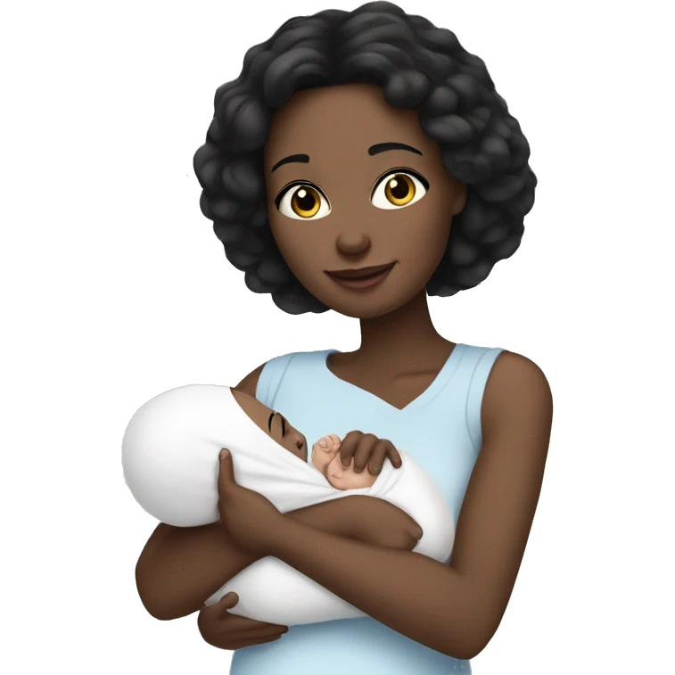 mom holding newborn baby girl with blue eyes white skin black hair and white skin newborn emoji