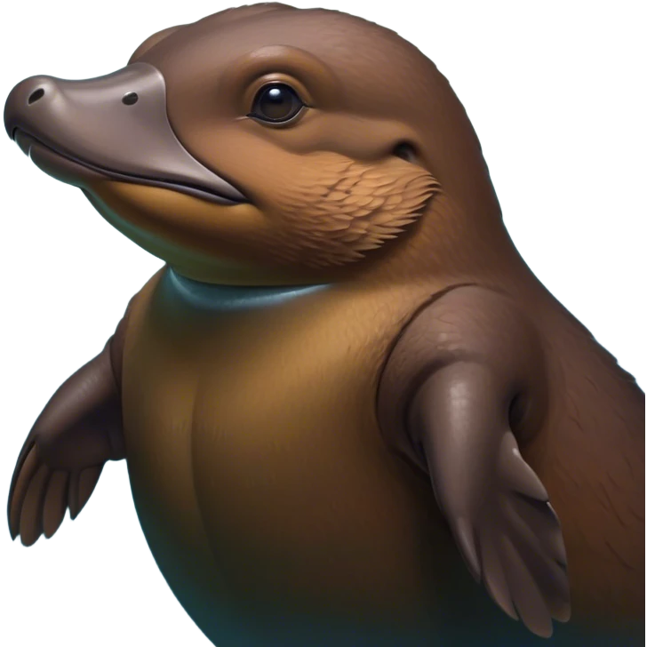 Cinematic Noble Platypus Portrait Emoji, Poised and regal, with a uniquely streamlined build and a sleek, well-groomed brown fur, a distinctive flat duckbill and broad, beaver-like tail, deep-set soulful eyes full of wonder, Simplified yet sharp and sophisticated features, highly detailed, glowing with a soft, dignified glow, high shine, intelligent and enigmatic, stylized with an air of aquatic curiosity, focused and attentive, soft glowing outline, capturing the essence of a watchful and confident oddity, so majestic it feels as though it could glide out of the screen with effortless authority! emoji