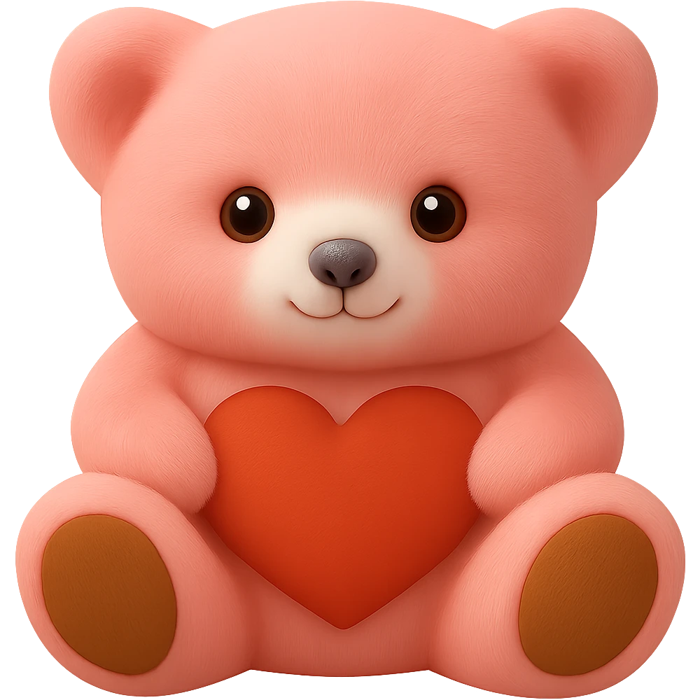 Remove all shadows from the teddy bear, keep the pink and white fur, no background or shadow, flat lighting. The style should maintain the look of a soft plush teddy bear with pink and white fur, without any shadows or background. emoji