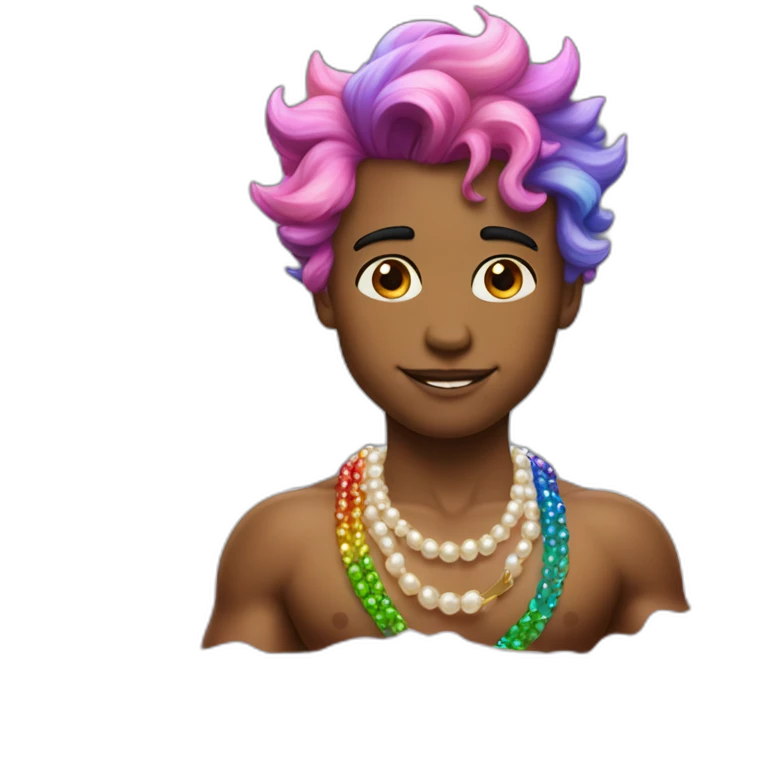 posh-muscle-boy-with-pearl-necklace-and-rainbow-unicorn-hair-in-golden-bathtub emoji