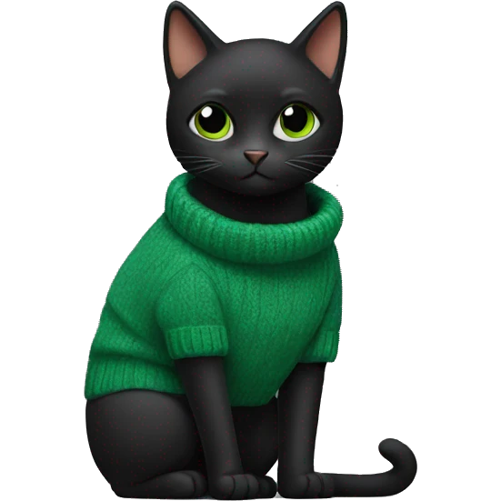 A black cat wearing a green sweater  emoji