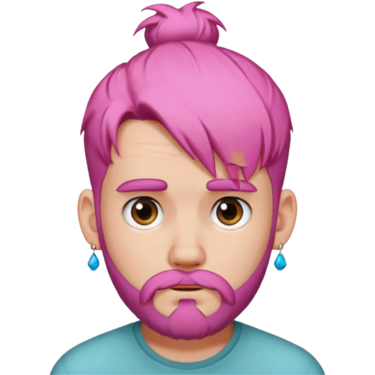 big bun haired with earrings pink hair guy sad with beard emoji