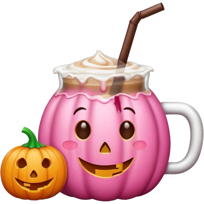 Pink pumpkin holding an iced coffee emoji