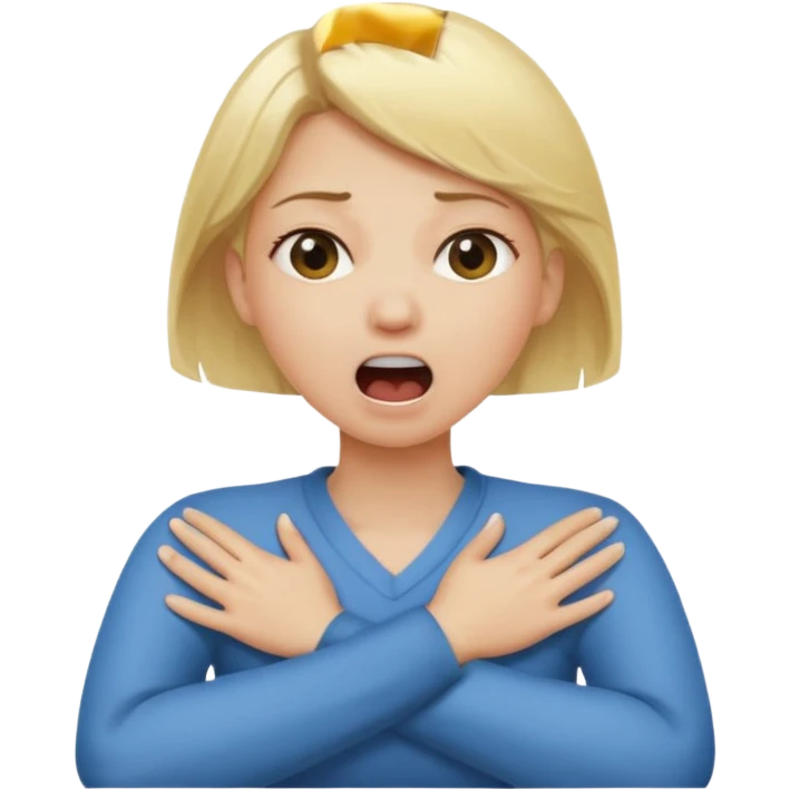 girl with blonde hair crossed arms holding neck screaming emoji