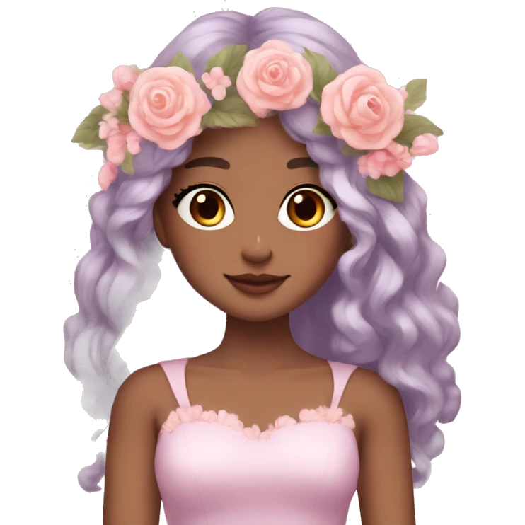 Gorgeous Pastel Lady with blushing face and pretty hair with a flower crown aesthetic trending style emoji