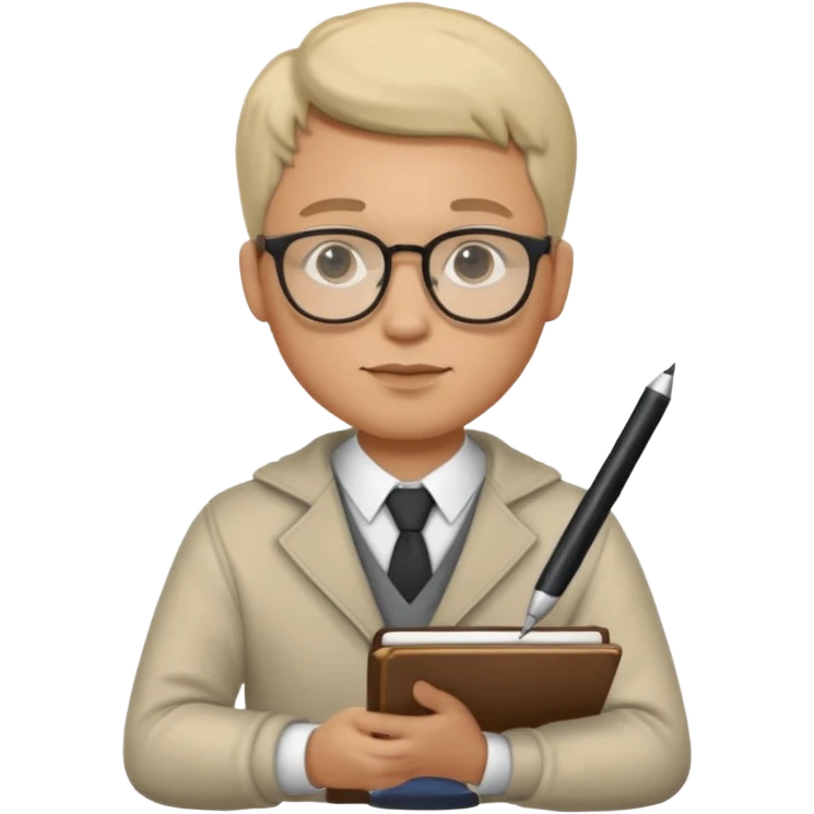man hold a pen in hand write in book , wearing glasses emoji