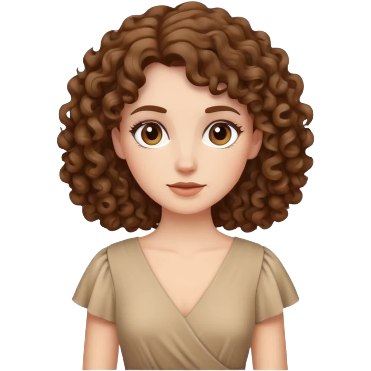 white woman with curly brown hair wearing a beige dress emoji