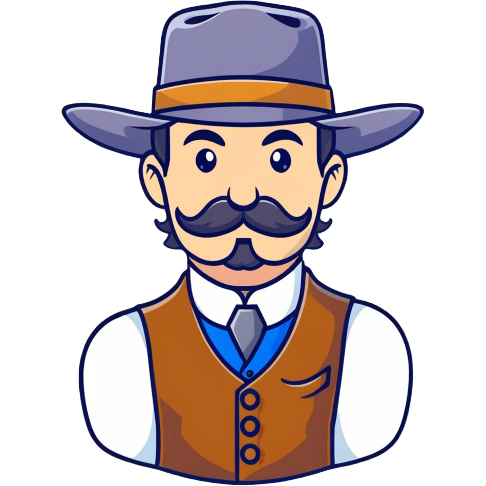Dutch van der Linde from Red Dead Redemption, charismatic gang leader with mustache, wearing a vest and hat, wild west outlaw emoji