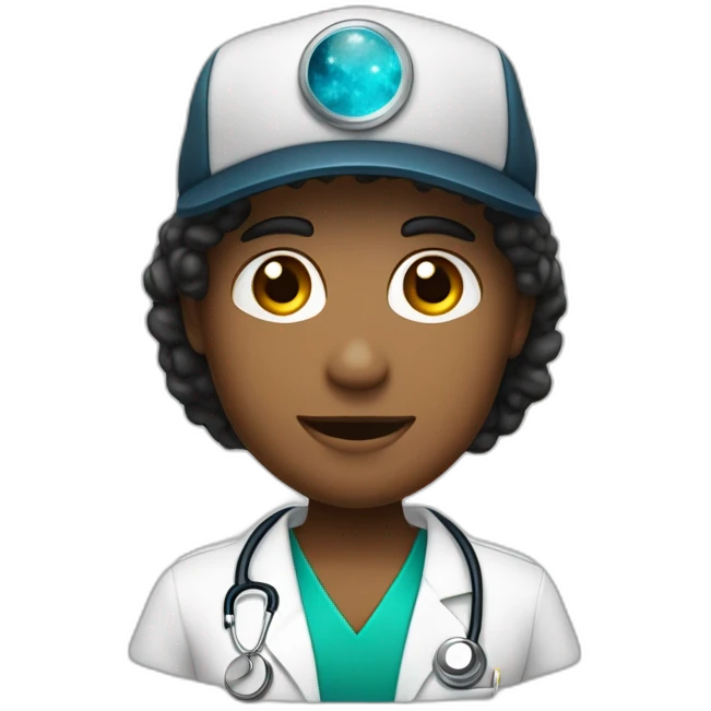 Médico joven con gorra y cabello oscuro piel trigueña y un lunar en la barbilla  emoji