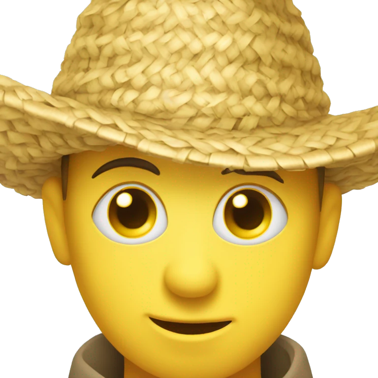 stretched eyes, yellow face, straw pointed hat on head emoji