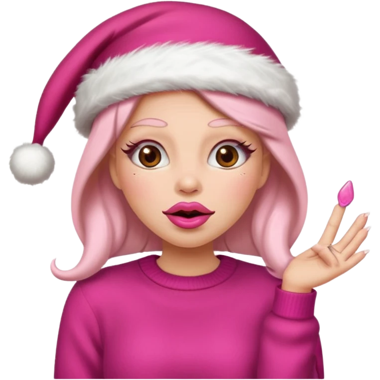 Sassy, cunty, girly Santa emoji with big lips, long nails, pink sweater, and a pink santa hat. emoji