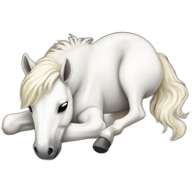 white pony sleeping lying on the ground emoji