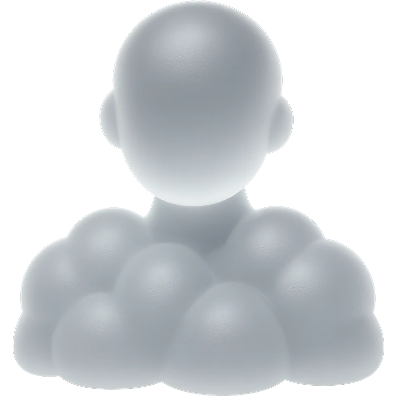front view, person made of white convex clouds, shoulder up, matte glass style emoji