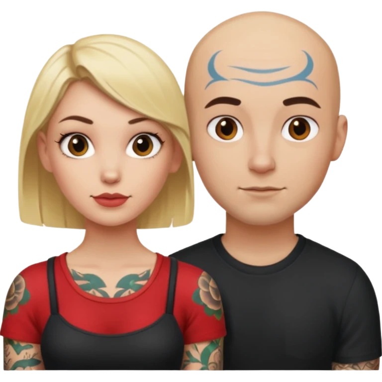 throuple blonde female brunette female with tattoed bald male emoji