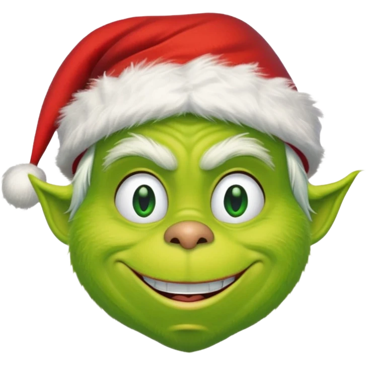 The Grinch with a Santa hat and max emoji